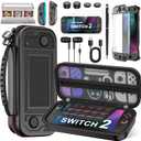 Switch 2 Accessories 8 in 1 Bundle, Carrying Case for Switch 2/Switch/OLED, 3xProtective Cover, 2xSwitch 2 Protectors, 4 Thumb Caps, Earbuds, Stylus, Card Holder, USB Cord for Nintendo 3DS & 2DS Games