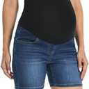 V VOCNI Maternity Denim Shorts Over The Belly Rolled Cuff Midrise Bermuda Short Pregnancy Jean Shorts, Size XXL