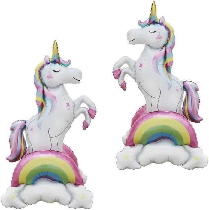 2pcs Giant Self-Standing Unicorn Balloons 3D Magical Rainbow Cloud Unicorn Foil Balloons for Girls Birthday Baby Shower Party Decorations