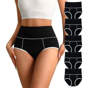 K-CHEONY High Waisted Cotton Underwear for Women Tummy Control Ladies Panties Breathable Full Coverage 5Pack XL