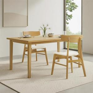 KISLOT Wooden Dining Chairs Set of 2, Upholstered Modern Dining Room Chairs, Mid Century Oak Kitchen Chairs with Curved Wood Backrest for Kitchen, Restaurant, Farmhouse (Cream Fabric & Original Color)