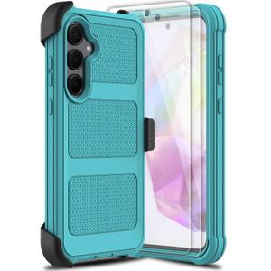Samsung Galaxy A35 5G Case with 2 Pack Hard Tough Heavy Duty Rugged Shockproof Protective Cell Phone Case (Blue Green)