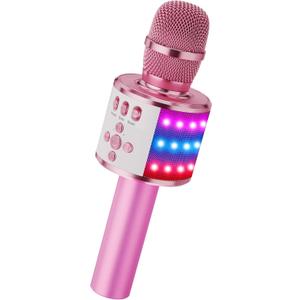 BONAOK Karaoke Microphone for Kids & Adults - Bluetooth Microphones Singing Mic with Disco Lights, Echo Effect, Built-in Speaker Portable Karaoke Player for Party Travel Gifts Q78(Light Pink)