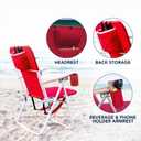 CARIBBEAN JOE Folding Beach Chair, 4 Position Portable Backpack Foldable Camping Chair with Headrest, Cup Holder, and Wooden Armrests, Red 300lbs Capacity