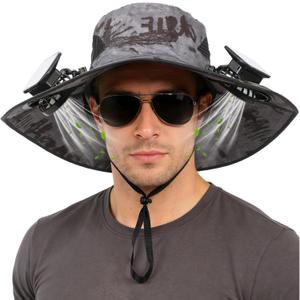Solar Fan Hat,Solar Powered Fan Hat for Men Women,Wide Brim Sun Hat with 2 Solars Fan,2-in-1 Hands-Free Hats Fans (Black)