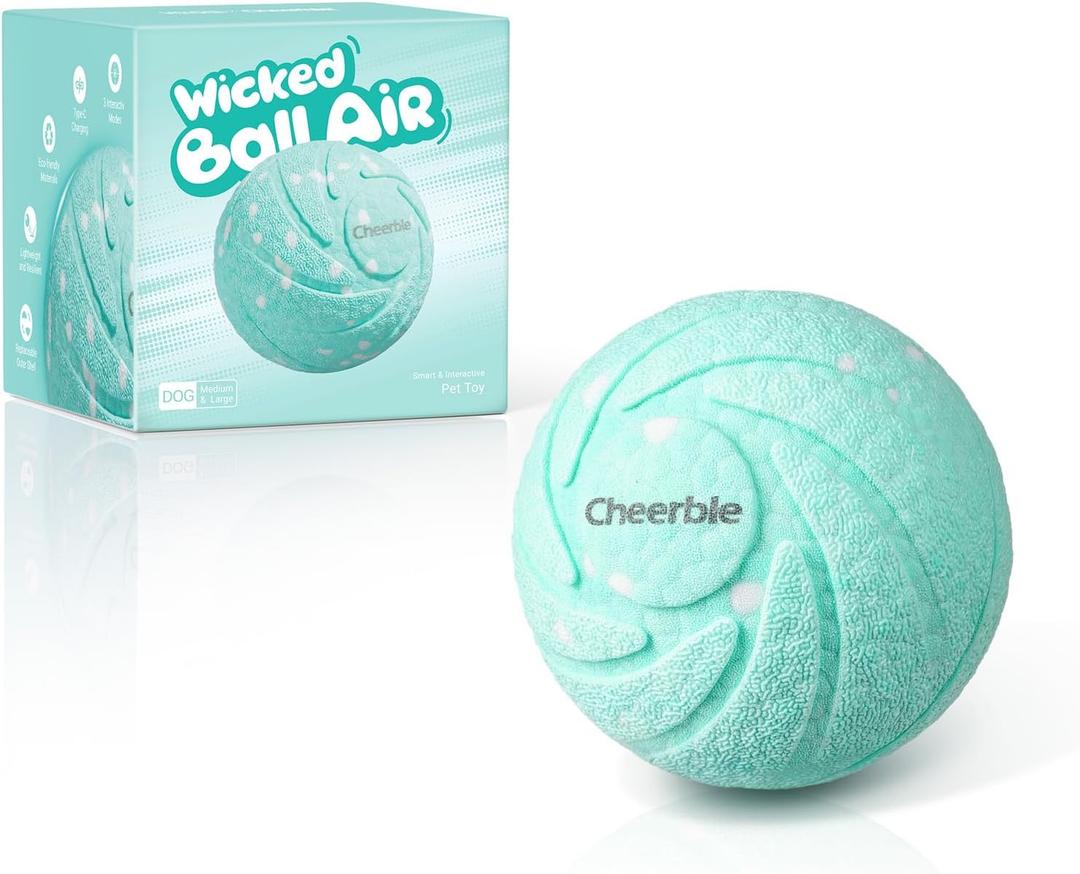 by Cheerble Smart Interactive Dog Toys, Wicked Ball AIR, 3 Interactive Modes, Automatic Moving, Bouncing, and Rotating, E-TPU Material, IPX7 Waterproof for Medium and Large Dogs (Aqua)