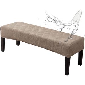 Genina Waterproof Dining Room Bench Covers, Stretch Jacquard Bench Seat Protector Cover, Rectangular Bench Cover for bedrooms, Living Rooms, Kitchens, Removable, Washable (Taupe) (Leaf)