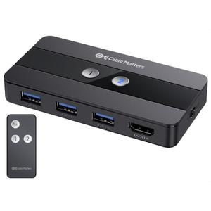 Cable Matters USB 3.0 KVM Switch HDMI 4K@60Hz for 2 Computers with 3X 5Gbps USB Ports, HDMI KVM Switch 2 Port - RF Remote Control Included