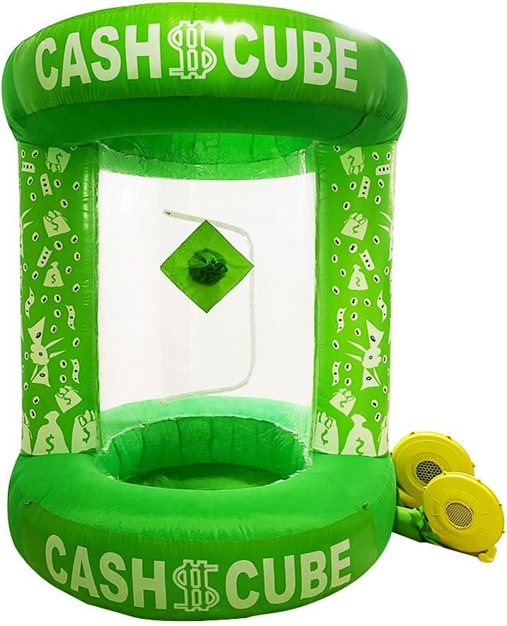 Inflatable Cash Cube Booth with 2pcs Blower Inflatable Cube Cash Grab Machine Inflatable Three-Dimensional Money Grab Booth Machine Fast Inflatable Cash Grab Game Activity (Green)