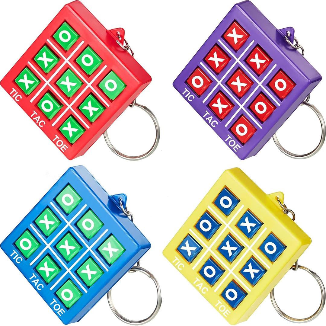 Hicarer Tic Tac Toe Keychain for Kids Ages 8-12 Party Favors Plastic Keyholders Game for Goodie Bags Mini Backpack Valentines Birthday Party(Red, Blue, Yellow, Purple,14 Pcs)
