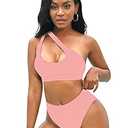 NAFLEAP One Shoulder Cutout Bikini Set for Women High Waisted Bottom Swimsuit Two Piece Bathing Suit, L