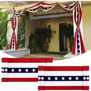 Remagr 2 Pack 2.5 x 20 ft 4th of July Decorations Large Patriotic Flag Bunting 250th Anniversary Decorations Independence Day Memorial Days Flag Red White Blue USA Banner for Outdoor