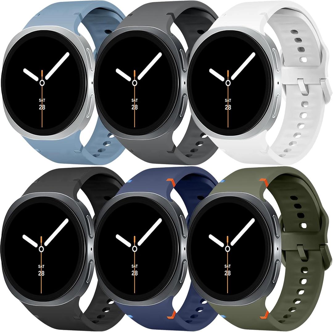 6 Pack Sport Bands for Samsung Galaxy Watch 8 Band 40mm 44mm/8 Classic 46 mm Men/Women,Waterproof Soft Silicone No Gap Strap for Samsung Galaxy Watch 8 Classic Band 46mm/8 44 mm 40 mm Correa Reloj (02-Blue/Grey/White/Black/Midnight Blue/Army Green)