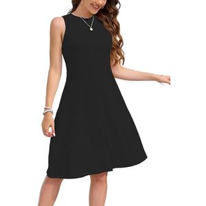 Nclook Womens Summer Casual Dresses Sweet Cute Crew Neck Midi Dress (Small, Black)