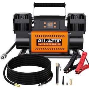 ALL-TOP 12V Air Compressor w/LCD Control Panel to Preset Target Pressure, 150PSI 12.35CFM Air Pump Inflator for Overland (Dual Cylinder) (350 L/Min, Digital Setting Auto-stop)