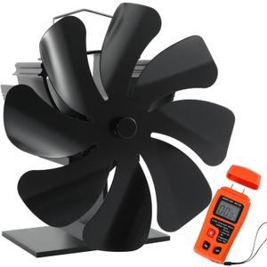 Tomersun Wood Stove Fan Heat Powered Stove Fan, Fireplace Fan for Wood Burning Stove/Pellet/Fireplace, with Moisture Meter