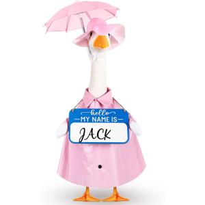 Mindsoft 3 Pcs Raincoat Porch Goose Outfit Spring Raincoat Umbrella with Name Wooden Sign for Lawn Cement 23 Goose Statue Clothes Outdoor Patio Yard Lawn Decoration(Classic,Pink)