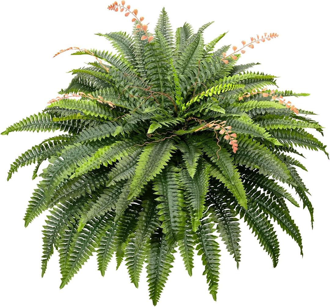 CQURE 50" Large Fake Fern Artificial Ferns for Outdoors,96 Fronds Realistic Artificial Boston Ferns Bush Plant for Indoor Garden Porch Decor (Lifelike,UV Resistant,No Maintenance)