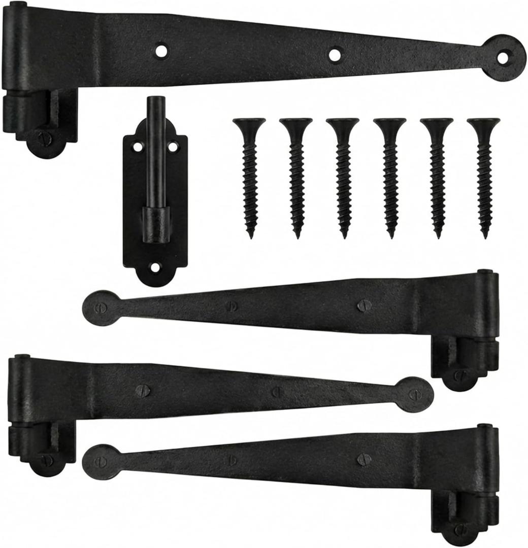 Shimeyao 4 Pack 12 Inch Heavy-Duty Wrought Iron Blind Shutter Hinge Offset Strap Lift Off Pintle Hinge Black Pin Hinges for Wood Frame, Gates, Doors, Window