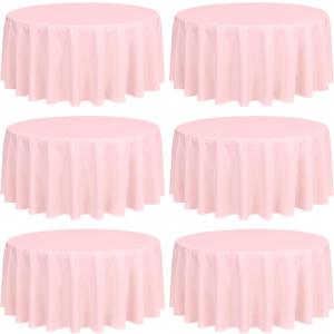 Showgeous 6 Pack Pink Round Tablecloth 90 Inch Washable Polyester Tablecloths for Round Tables Round Table Cloth Decorative Fabric Table Cover for Dining Wedding Party Banquet Buffet
