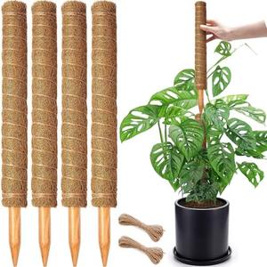 4 Pack 18 Inch Moss Pole, Stackable Moss Poles for Climbing Plants Monstera, Tall Plant Sticks Accessories, Large Coir Plant Support Stakes for Potted Plants Indoor, Pothos, Philodendron