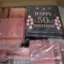 452 Pcs 50th Birthday Decorations for Women Black and Rose Gold 50th Birthday Paper Plates Cups Napkins Tablecloth Cutlery Straws for Girls Women 50 Year Old Party Supplies for 50 Guests