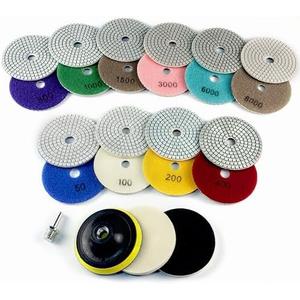 Ceeintee 4 Inch Diamond Polishing Pads, 14 PCS 50-8000 Grit Wet/Dry Granite Stone Polish Pad Kit with 5/8’’-11 Backer Pad, Drill Adapter and Wool Disc for Granite Marble Concrete Stone Tile