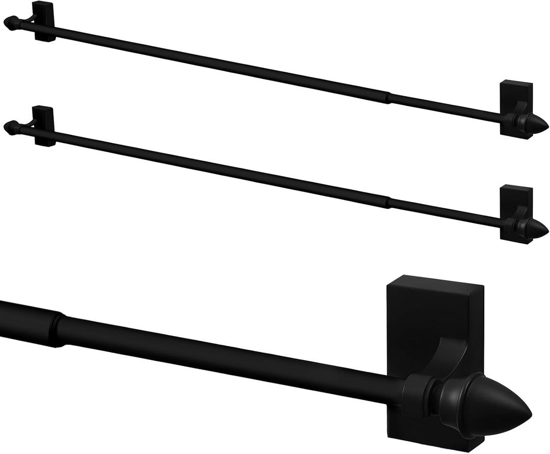 Yaocom 2 Pcs Magnetic Curtain Rods for Metal Door 28 to 48 Inch, 1/2" Multi-use Adjustable Appliance Magnetic Rod for Window Frames, Cabinets, Refrigerators, Dishwashers(Black,Style 2)
