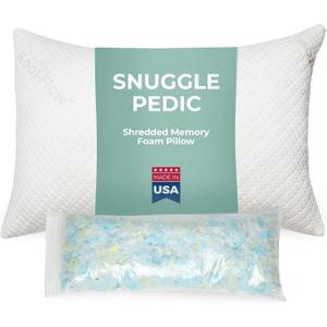 Snuggle-Pedic King Size Shredded Memory Foam Sleeping Pillow - Cooling Supportive Neck & Spine Alignment for Side Sleepers, Maternity Relief, Posture Correction & Dorm Use - USA Quality, King - Deluxe