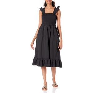 The Drop Women's Kimi Ruffled Shoulder Smocked Midi Dress (Black)
