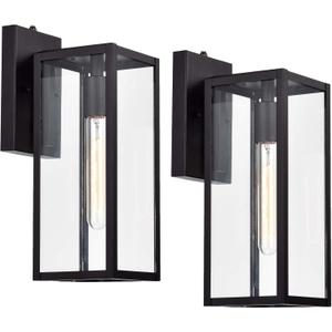 MICSIU 2 Pack Dusk to Dawn Outdoor Lighting, 14.5 Inch Modern Farmhouse Exterior Wall Sconce with Clear Glass, Industrial Black Outside Porch Lights for House Garage Entryway, E26 Base, ETL Listed