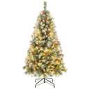  5 FT Artificial Christmas Tree Hinged w/ 200 Warm LED Lights & 126 Red Berries