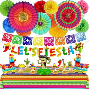 8 Varieties 25 Pcs Cinco De Mayo Decorations Mexican Party Decorations Fiesta Party Decorations Paper Fans Pom Poms Llama Balloons Banners Table Runner Honeycomb Decor Cupcake Toppers Taco Party Favor