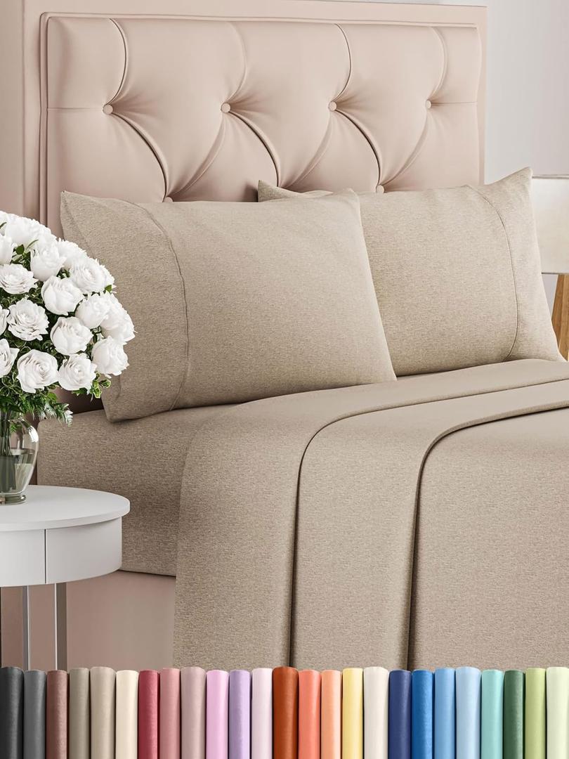 Queen Size 4 Piece Sheet Set - Comfy Breathable & Cooling Bed Sheets Set - Hotel Luxury Bedding for Women, Men, Kids, Teens, Boys & Girls - Deep Pockets, Soft & Wrinkle Free - Beige (Heathered Sheets) Queen Size 4 Piece Sheet Set - Comfy Breathable & Cooling Bed Sheets Set - Hotel Luxury Bedding for Women, Men, Kids, Teens, Boys & Girls - Deep Pockets, Soft & Wrinkle Free - Beige (Heathered Sheets)