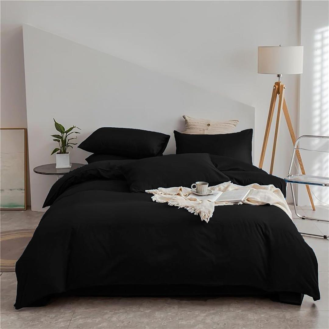 Cottonight Black Comforter Set King Men Women All Black Bedding Set Blanket Quilts Solid Fuzzy Modern Gothic Cozy Dark Color Comforter Set for King Bed Women Men