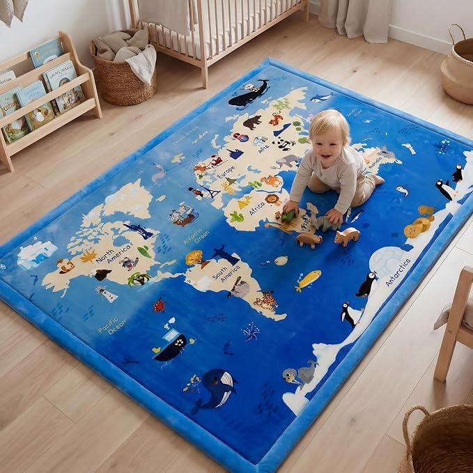1.5" Thick Baby Floor Play Mat 59x79 Memory Foam Kids Mat(World Map)
Padded Mat for Tummy Time Crawling, Non-Slip Plush Playmat for Nursery Playroom Classroom