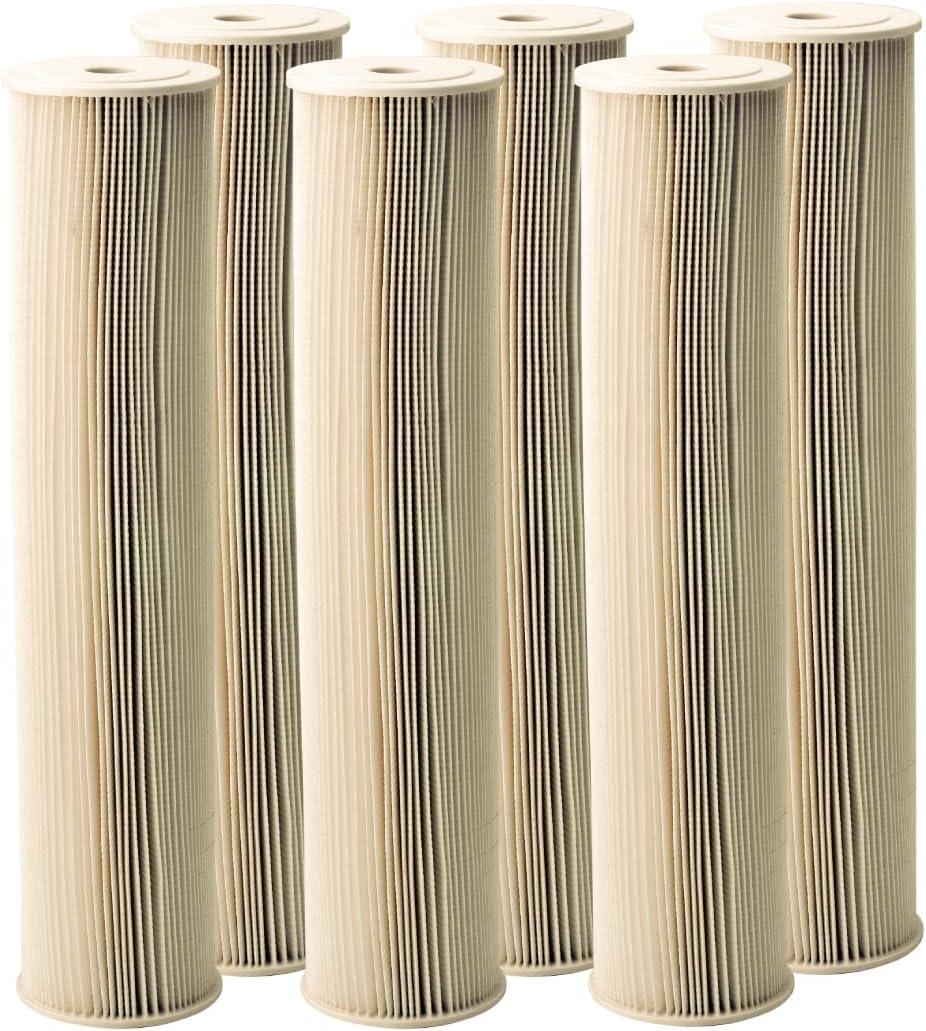 Pentair Pentek ECP5-20BB Big Blue Sediment Water Filter, 20-Inch, Whole House Heavy Duty Pleated Cellulose Polyester Replacement Cartridge, 20" x 4.5", White End-Cap, 5 Micron, Pack of 6