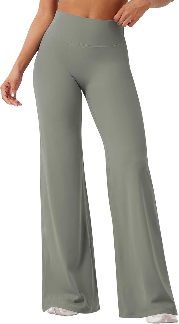 YEOREO Workout Leggings Womens No Front Seam Straight Leggings 33" High Waist Buttery Eddiy Gym Yoga Pants Gray Green S