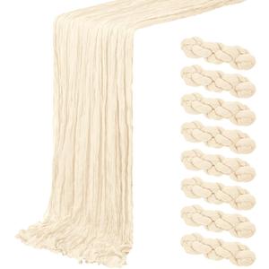 8 Pack Ivory Cheesecloth Table Runner 20 x 120 inch Gauze Table Runners 10 FT Long,Semi Sheer Cheese Cloth Fabric Table Runner Bulk for Wedding,Party,Baby Shower,Bridal Shower Decoration