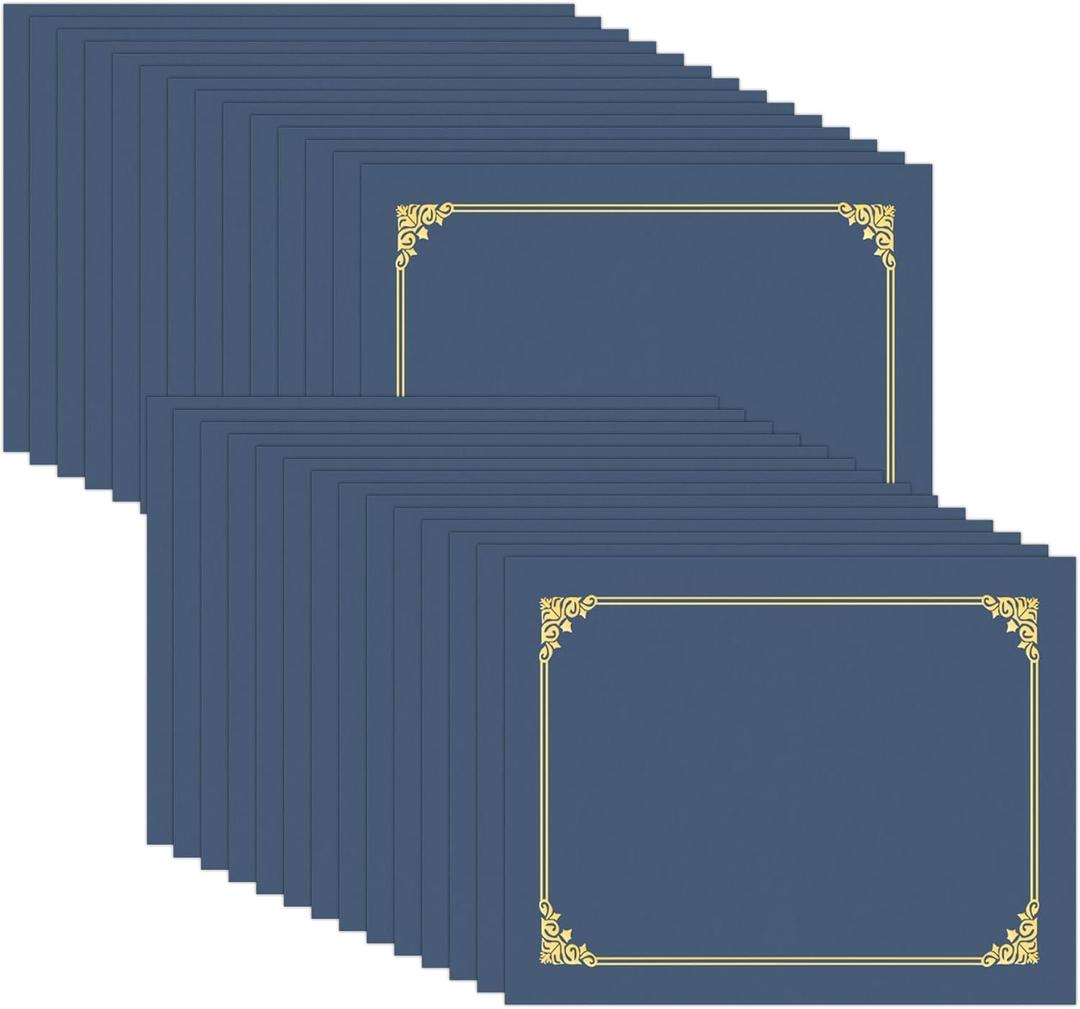 HAUTOCO 30 Pack Certificate Holders, Navy Blue Diploma Holders, Document Award Covers Certificate Folders with Gold Foil Border for 8.5x11 Letter Size