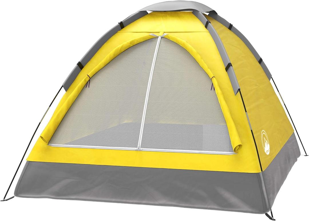 2 Person Camping Tent with Rain Fly and Carrying Bag (Yellow)