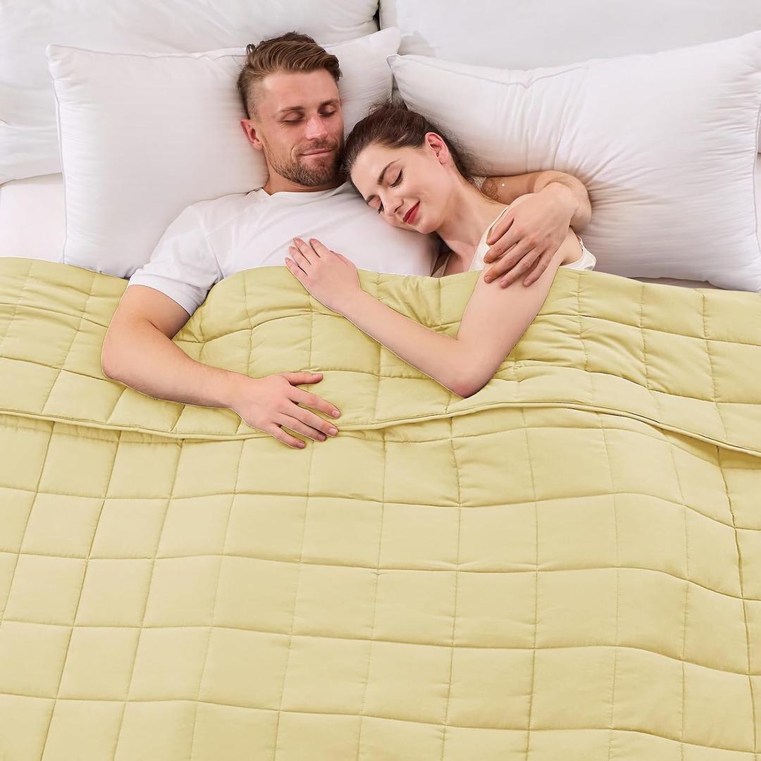 King Size Weighted Blanket for Adults (20 lbs, 80 x 87, Yellow) Cooling Heavy Blanket for Sleeping Perfect for 190-210 lbs, Breathable Blanket for Adults & Couple All Season, Machine Washable