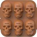 Skull Silicone Molds for Baking, 6 Cavities 3D Skull Baking Pan for Cake Chocolate, Skeleton Mold for Pizza Ice Wax Melt Jelly Resin (Coffee)