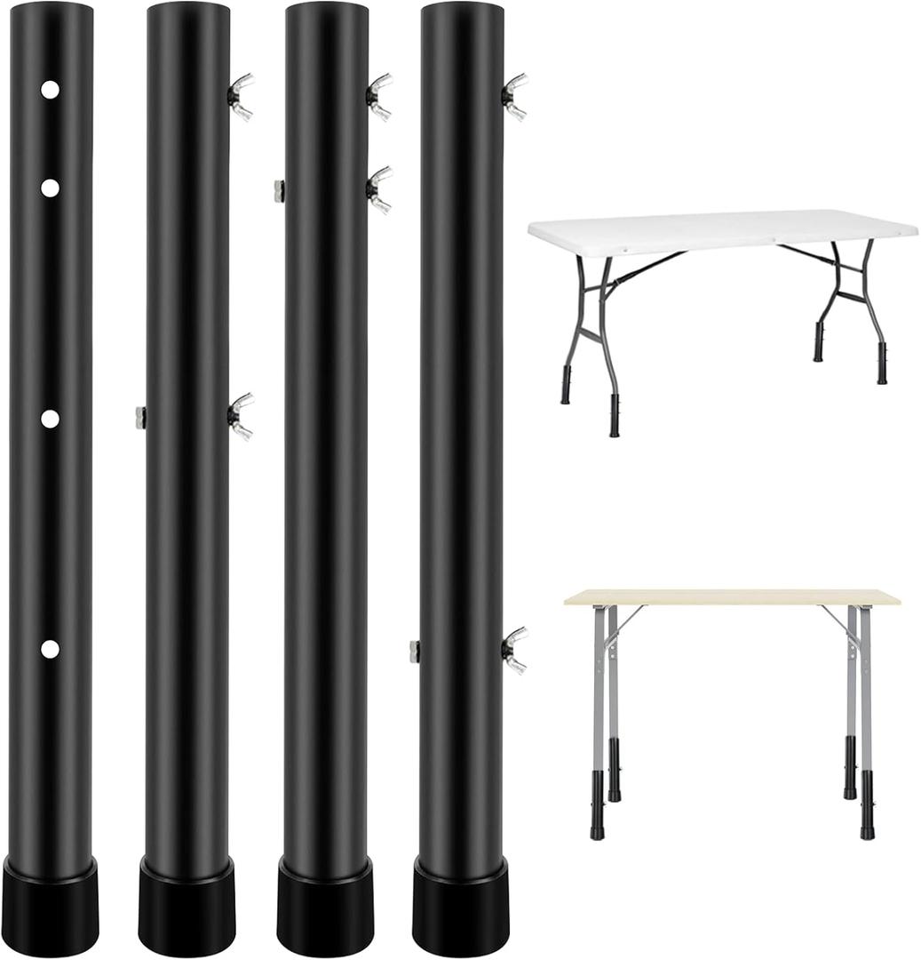 kulusion 4 Packs Folding Table Leg Extenders, Highly Durable Steel Risers, Table Leg Extensions for Straight and Bent Legs, Adjustable Table Height Extenders for Rise 5.3in - 13.2in