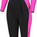 Hevto Women Wetsuit 3/2mm Neoprene Wet Suit Keep Warm in Cold Water for Surfing Swimming Diving (16, W1-3/2mm-Front Zip-Pink)