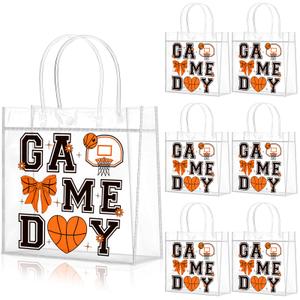 Wesnoy 20 Pcs Basketball Goodie Bags with Handles Reusable Orange Basketball Bow Treat Bags for Candy Birthday Party Supplies 8 x 8 x 3.15''
