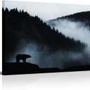 Canvbay Misty Mountain Forest Landscape Wall Art Decor Wilderness Animal Bear Canvas Prints Foggy Nature Scenery Pictures Paintings Framed for Living Room Bedroom Home Decoration 16x24inch
