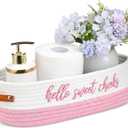 Hello Sweet Cheeks Bathroom Decoration Pink and White Cotton Rope Toilet Basket Toilet Paper Holder Basket Rustic Bathroom Organizer Farmhouse Home Decoration Organizing Small Baskets