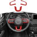 RT-TCZ for Wrangler JL Steering Wheel Trim Decal Panel Red for Jeep Wrangler JL JLU 2018 up for Gladiator JT 2020 up Red Interior Accessories 3pcs