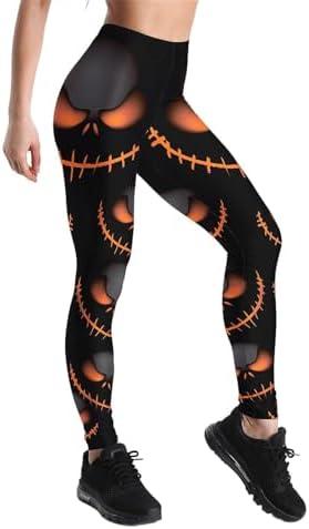 Women's High Waist Scary Print Halloween Legging Soft Stretchy Pumpkin Pattern Halloween Long Pants Trendy Leggings,M